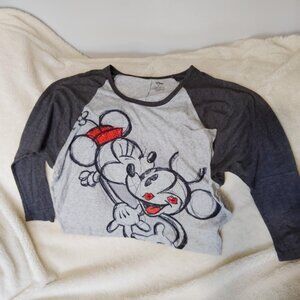 Disney Long Seelve Crop Top Size Medium Black and Gray